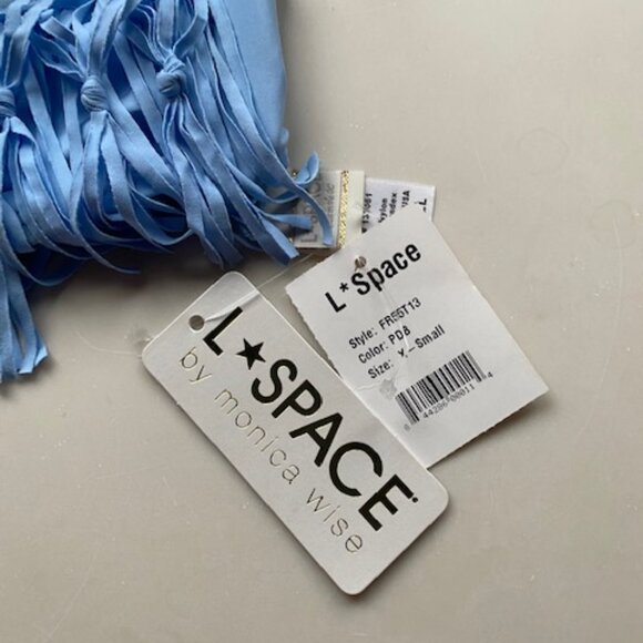 L*Space Light Blue Fringe Bandeau Bikini Small - Picture 3 of 3